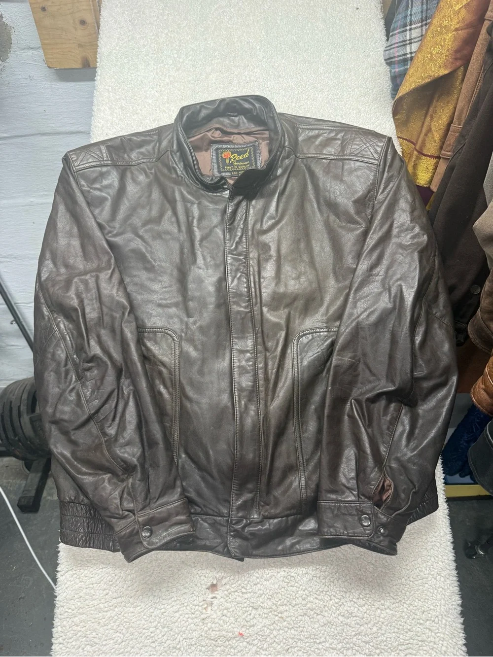 Vintage Reed Sportswear Brown Leather Bomber Jacket Men size 50L